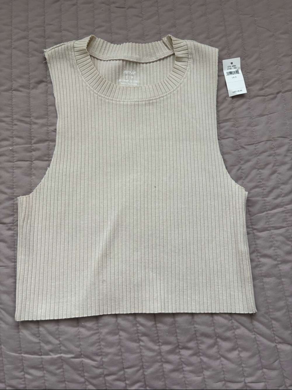 aerie Ribbed Sleeveless Cropped Tank - Beige
